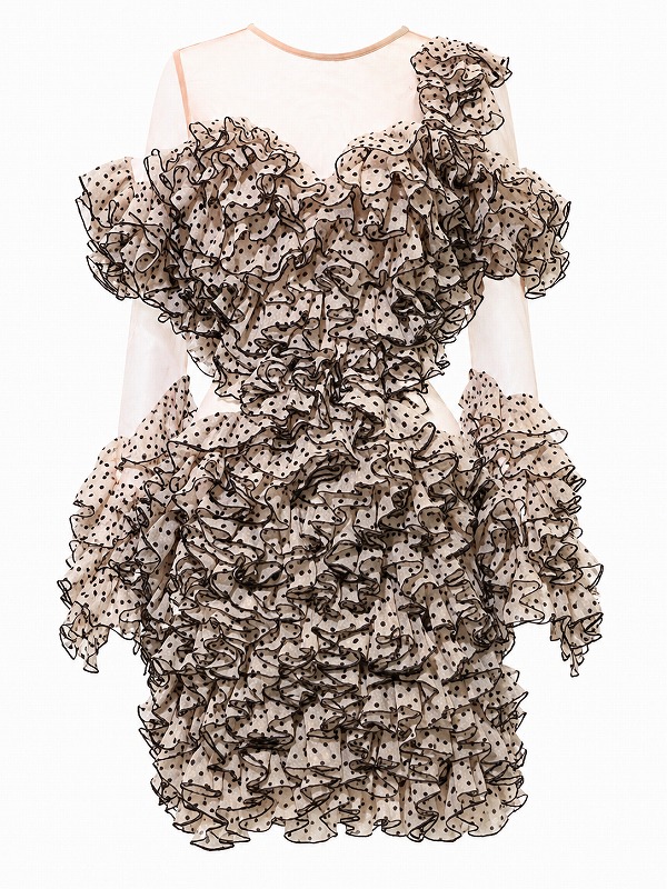【新品DRESS 973】ドット総フリルデザインシアー切替ミニドレス ピンク【asos】
